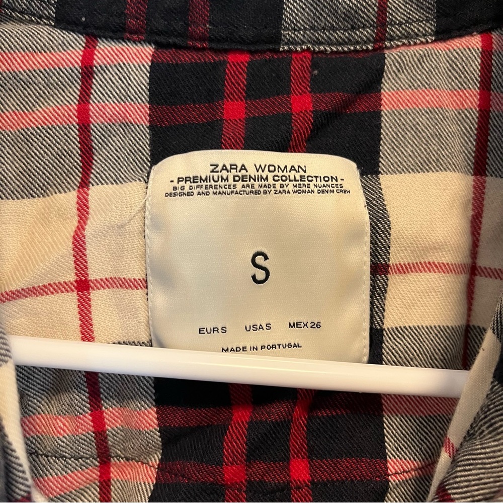 Zara Basic Red Black White Button Front Plaid Shi… - image 4